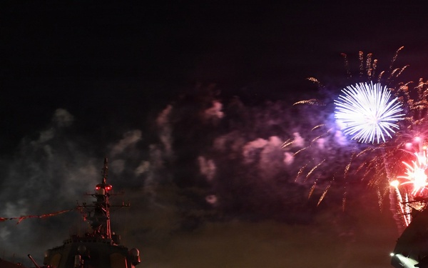 Fireworks Illuminate JS KONGO During U.S. Independence Day Celebration