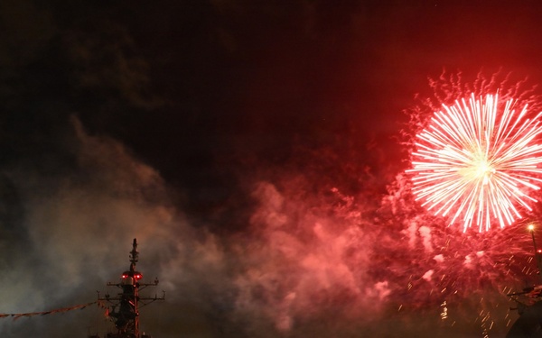 Fireworks Illuminate JS KONGO During U.S. Independence Day Celebration