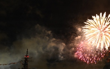 Fireworks Illuminate JS Kongo During Fourth of July Celebration at Pearl Harbor