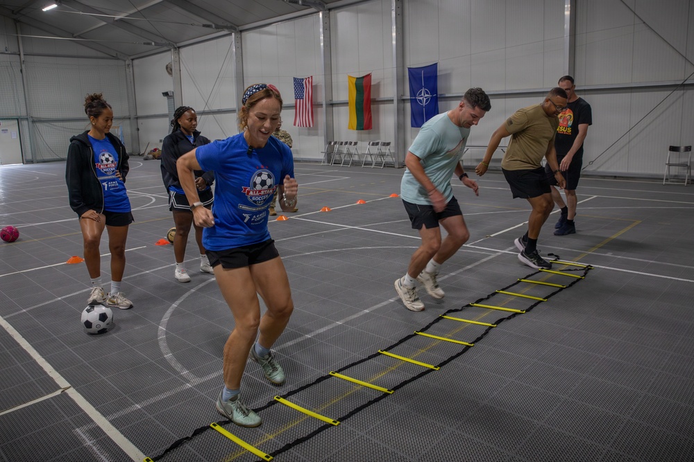 Soldiers attend soccer clinic held by professional players at Pabradė Training Area