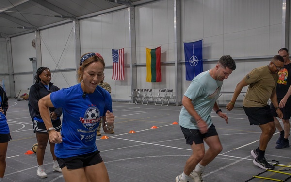 Soldiers attend soccer clinic held by professional players at Pabradė Training Area
