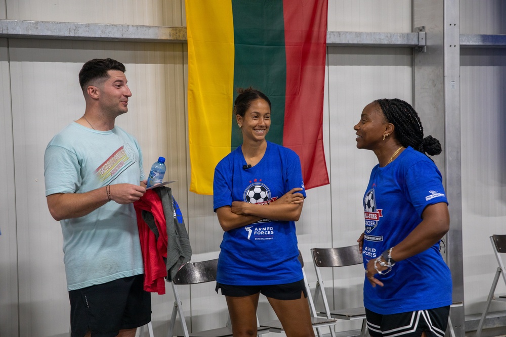 Soldiers attend soccer clinic held by professional players at Pabradė Training Area