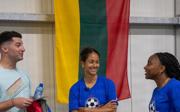 Soldiers attend soccer clinic held by professional players at Pabradė Training Area