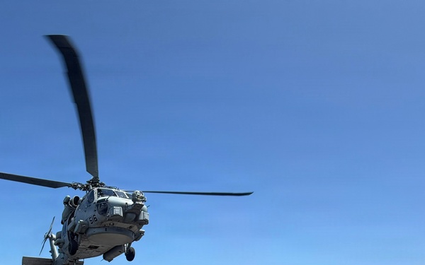 U.S. Navy Sailors stage water donated by the Netherlands for transfer aboard the littoral combat ship USS Billings (LCS 15) while underway off the coast of Venezuela, July 2, 2026.
