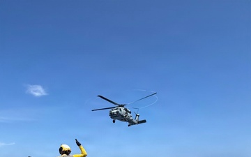 U.S. Navy Sailors stage water donated by the Netherlands for transfer aboard the littoral combat ship USS Billings (LCS 15) while underway off the coast of Venezuela, July 2, 2026.