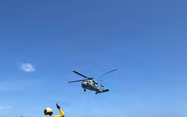 U.S. Navy Sailors stage water donated by the Netherlands for transfer aboard the littoral combat ship USS Billings (LCS 15) while underway off the coast of Venezuela, July 2, 2026.