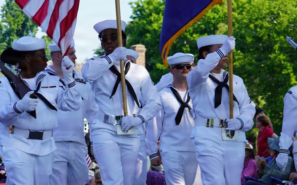 Sailors from Naval Weapons Station Yorktown march in the annual 4th of July Parade in Yorktown