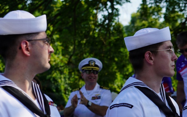Sailors from Naval Weapons Station Yorktown march in annual 4th of July Parade