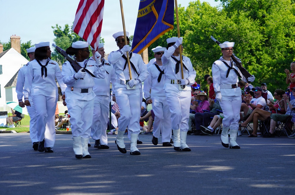 Sailors from Naval Weapons Station Yorktown march in annual 4th of July Parade