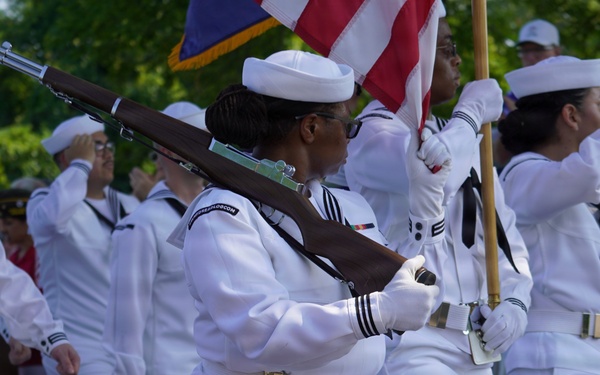 Sailors from Naval Weapons Station Yorktown march in annual 4th of July Parade
