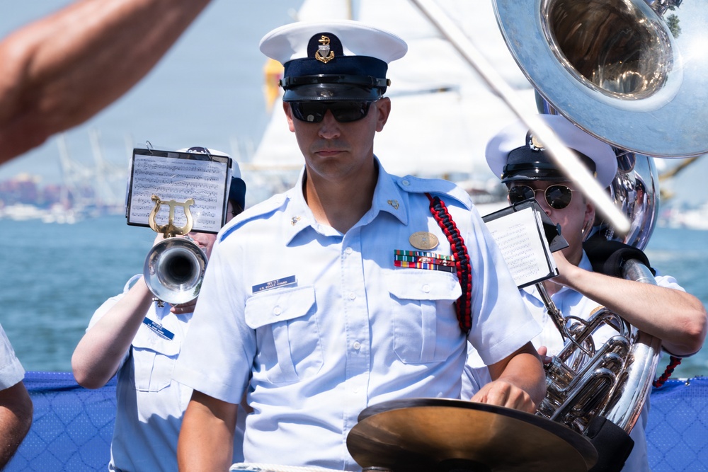 U.S. Coast Guard Band plays on Governor’s Island during Parade of Sail in New York