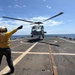 An MH-60R Seahawk helicopter, assigned to Helicopter Maritime Strike Squadron (HSM) 48, readies for flight aboard the littoral combat ship USS Billings (LCS 15) while operating in the Caribbean Sea off the coast of Venezuela, July 6, 2026.