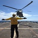 An MH-60R Seahawk helicopter, assigned to Helicopter Maritime Strike Squadron (HSM) 48, readies for flight aboard the littoral combat ship USS Billings (LCS 15) while operating in the Caribbean Sea off the coast of Venezuela, July 6, 2026.
