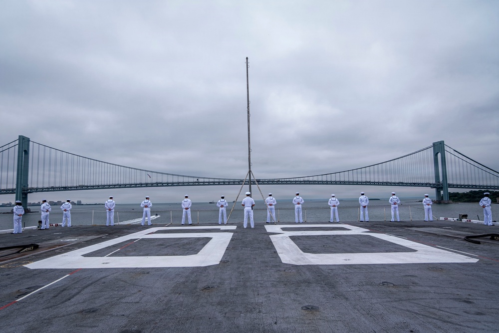 Nimitz Sailors Man The Rails As The Ship Pulls Out Of New York Harbor
