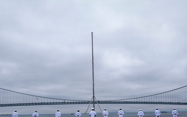 Nimitz Sailors Man The Rails As The Ship Pulls Out Of New York Harbor
