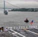 Nimitz Sailors Man The Rails as The Ship Pulls Out of New York