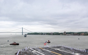 Nimitz Sailors Man The Rails as The Ship Pulls Out of New York