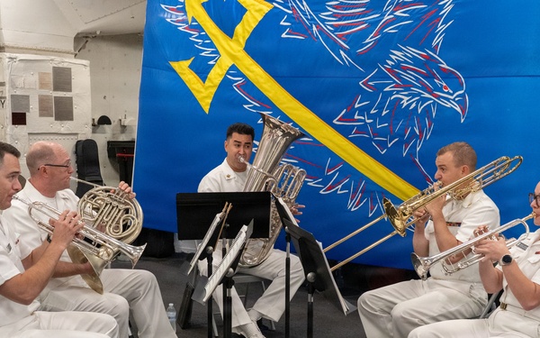 U.S. Navy Band Brass Quintet perform at the International Naval Review Closing Ceremony