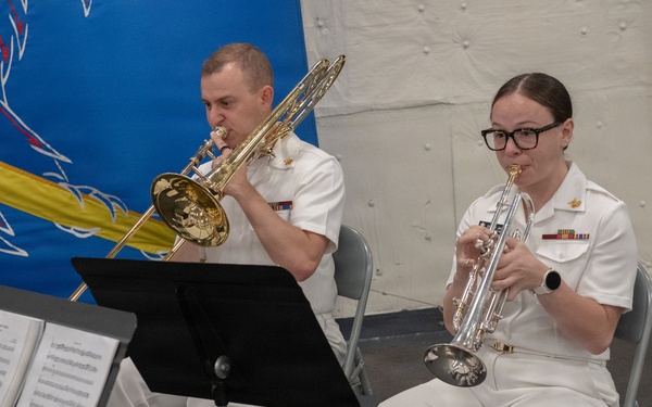 U.S. Navy Band Brass Quintet perform at the International Naval Review Closing Ceremony