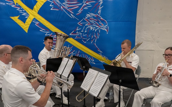 U.S. Navy Band Brass Quintet perform at the International Naval Review Closing Ceremony