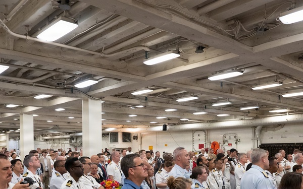 U.S. Navy Band Brass Quintet perform at the International Naval Review Closing Ceremony