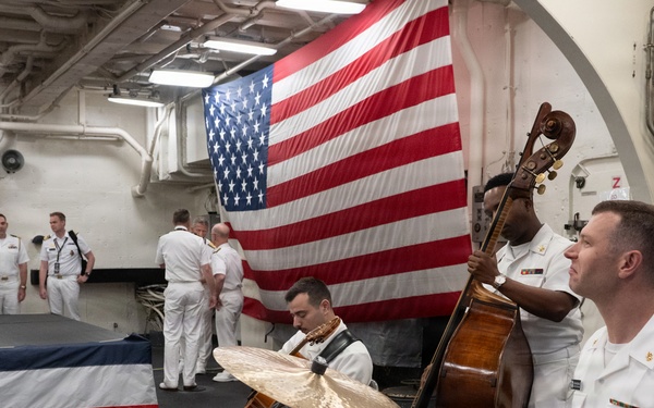 U.S. Navy Band Commodores Jazz Combo perform at the International Naval Review Closing Ceremony