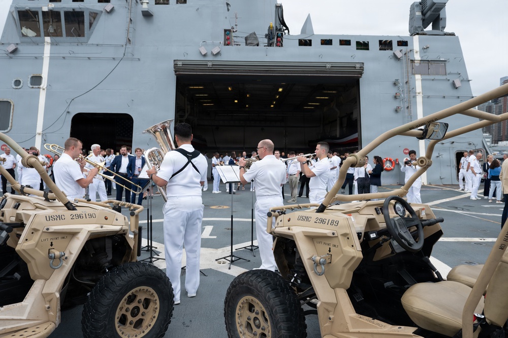 U.S. Navy Band Brass Quintet perform at the International Naval Review Closing Ceremony