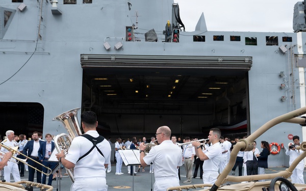 U.S. Navy Band Brass Quintet perform at the International Naval Review Closing Ceremony
