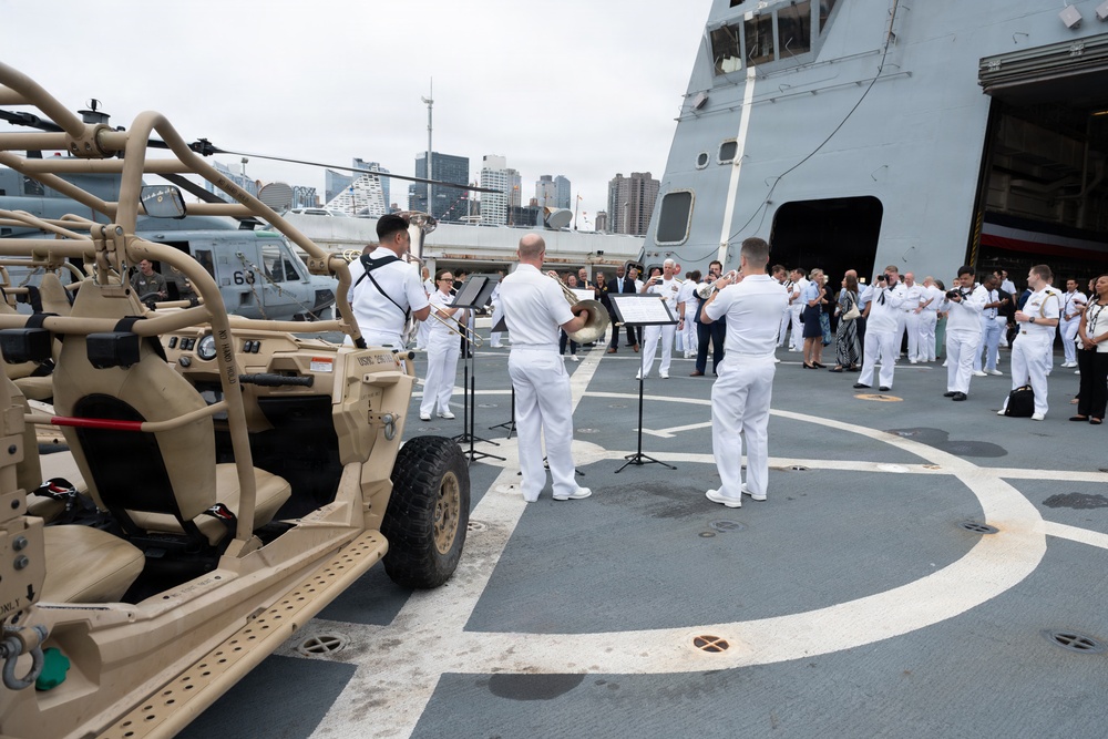 U.S. Navy Band Brass Quintet perform at the International Naval Review Closing Ceremony