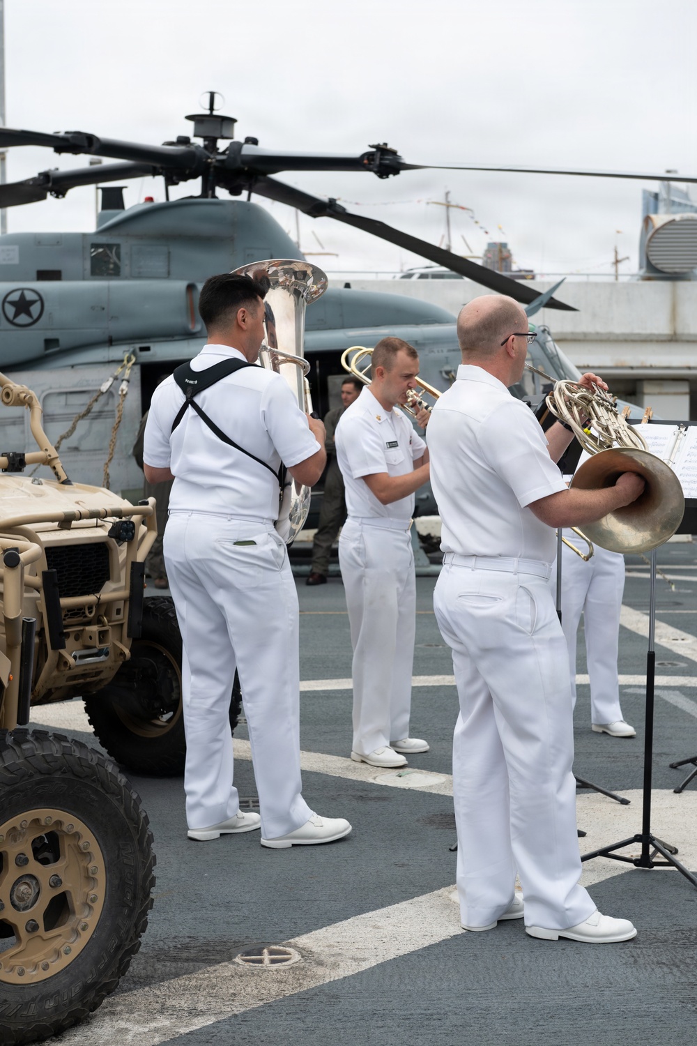 U.S. Navy Band Brass Quintet perform at the International Naval Review Closing Ceremony