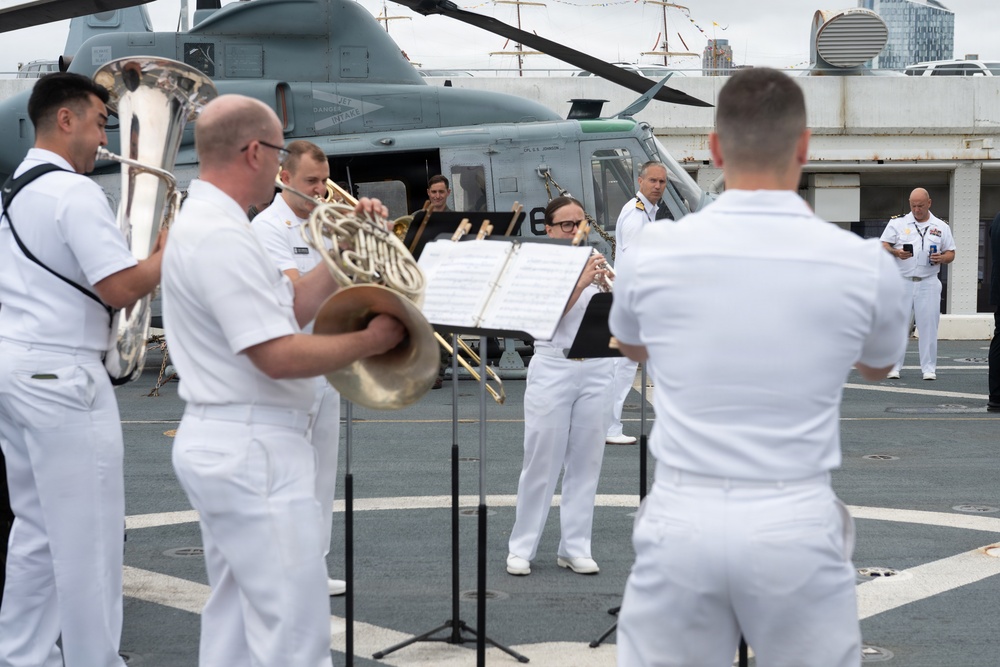 U.S. Navy Band Brass Quintet perform at the International Naval Review Closing Ceremony