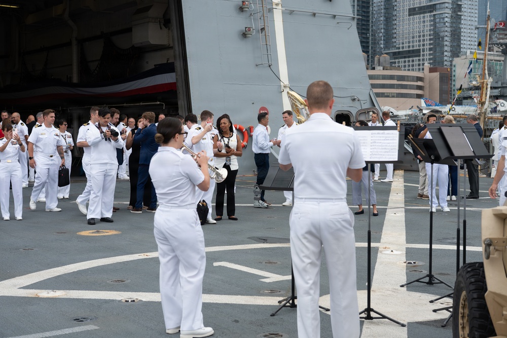 U.S. Navy Band Brass Quintet perform at the International Naval Review Closing Ceremony