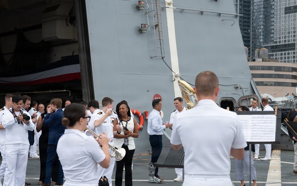 U.S. Navy Band Brass Quintet perform at the International Naval Review Closing Ceremony