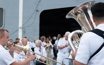 U.S. Navy Band Brass Quintet perform at the International Naval Review Closing Ceremony