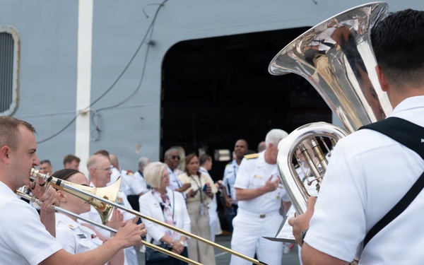 U.S. Navy Band Brass Quintet perform at the International Naval Review Closing Ceremony