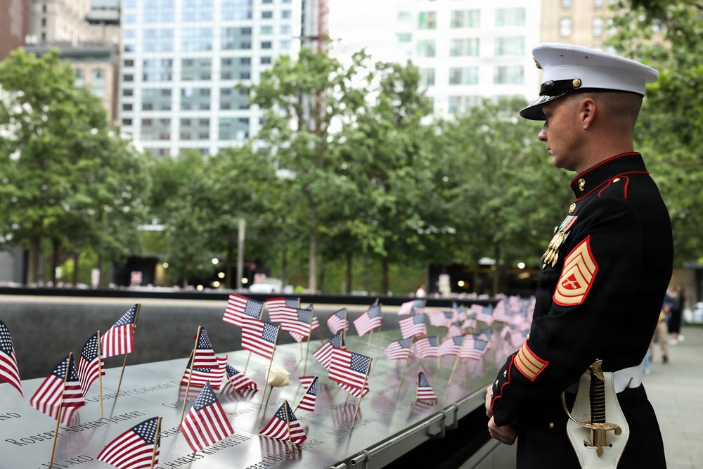 U.S. Marine Corps Silent Drill Platoon performs at 9/11 Memorial