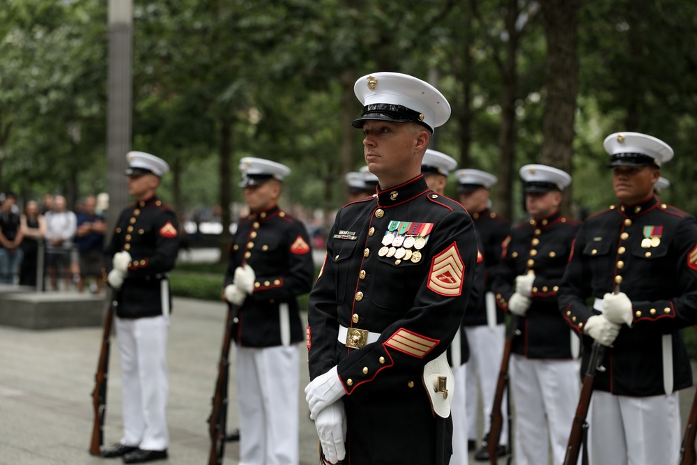 U.S. Marine Corps Silent Drill Platoon performs at 9/11 Memorial