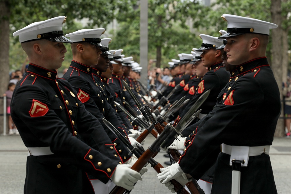 U.S. Marine Corps Silent Drill Platoon performs at 9/11 Memorial
