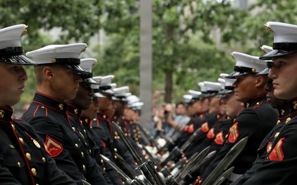 U.S. Marine Corps Silent Drill Platoon performs at 9/11 Memorial