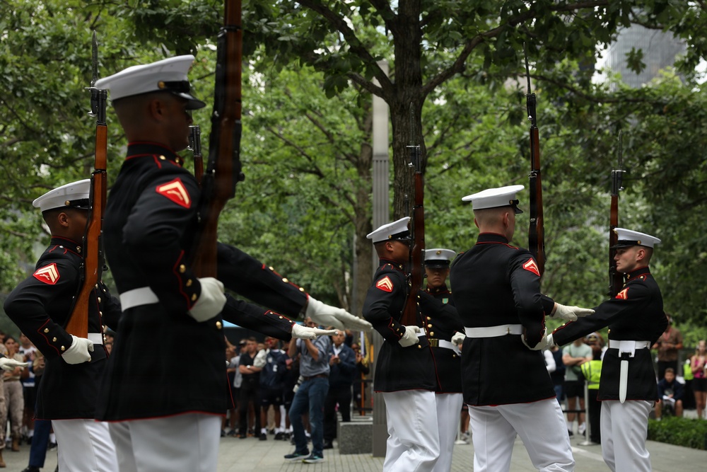 U.S. Marine Corps Silent Drill Platoon performs at 9/11 Memorial