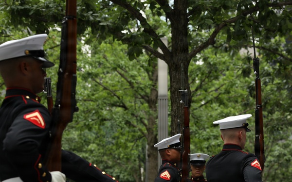U.S. Marine Corps Silent Drill Platoon performs at 9/11 Memorial