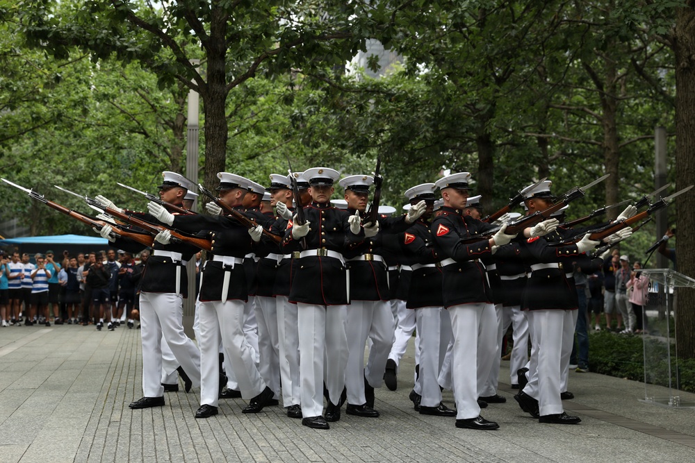 U.S. Marine Corps Silent Drill Platoon performs at 9/11 Memorial
