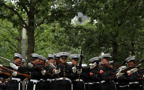 U.S. Marine Corps Silent Drill Platoon performs at 9/11 Memorial