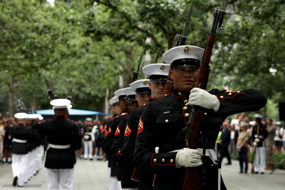 U.S. Marine Corps Silent Drill Platoon performs at 9/11 Memorial