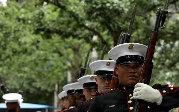 U.S. Marine Corps Silent Drill Platoon performs at 9/11 Memorial