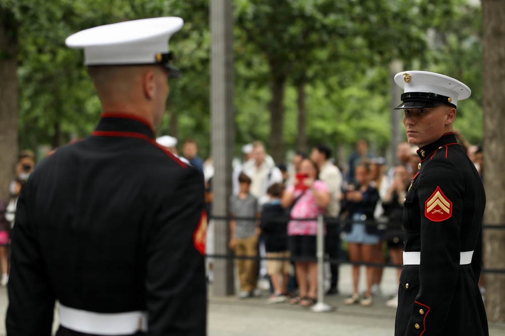 U.S. Marine Corps Silent Drill Platoon performs at 9/11 Memerial