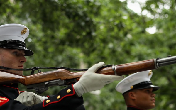 U.S. Marine Corps Silent Drill Platoon performs at 9/11 Memorial