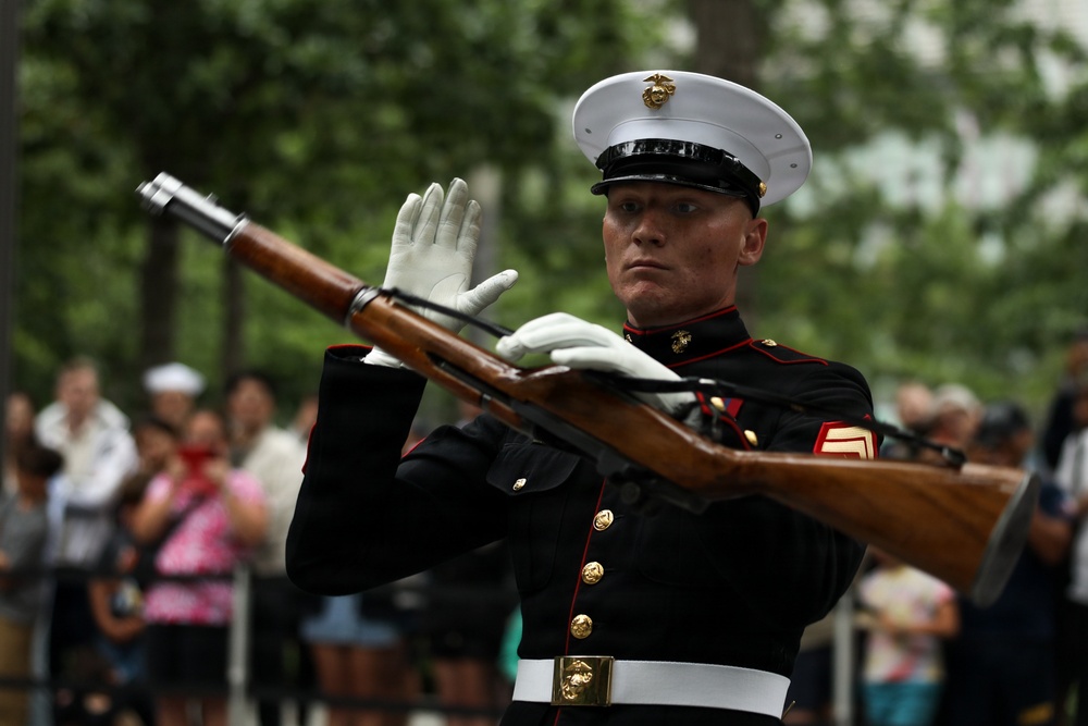 U.S. Marine Corps Silent Drill Platoon performs at 9/11 Memorial