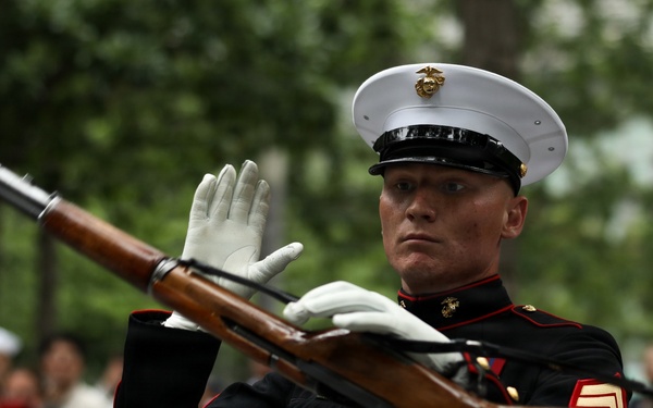 U.S. Marine Corps Silent Drill Platoon performs at 9/11 Memorial