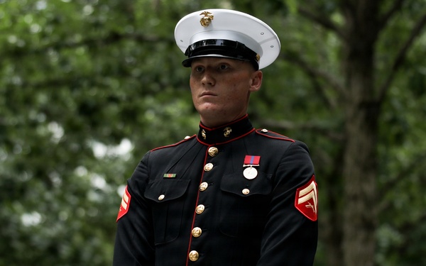 U.S. Marine Corps Silent Drill Platoon performs at 9/11 Memorial